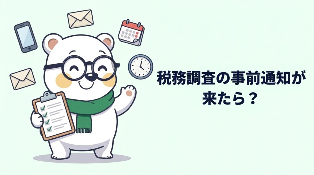 事前通知の対応を案内するシロクマくん